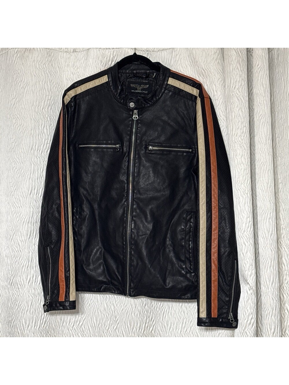 Vintage Wilsons Cycle Jacket Mens Black Faux Leather Moto Biker Racer-Size Large
